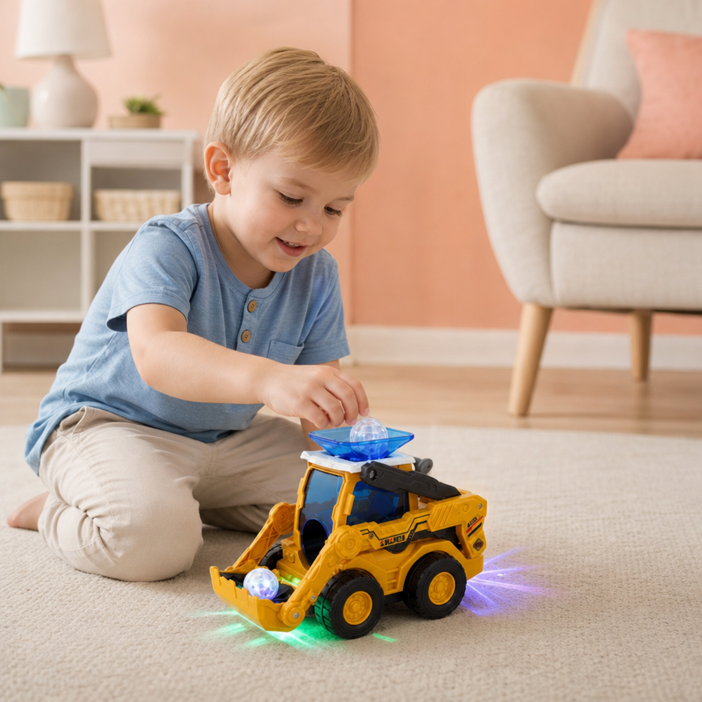 Musical Light-Up Excavator Toy with Continuous Ball Scooping Action