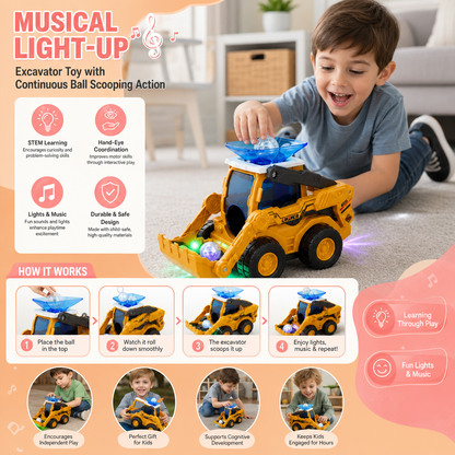 Musical Light-Up Excavator Toy with Continuous Ball Scooping Action