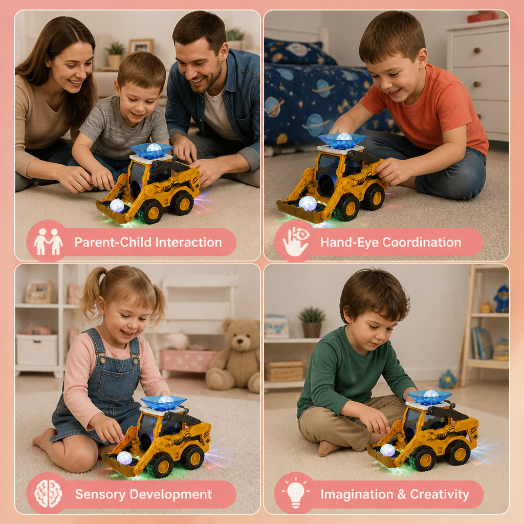 Musical Light-Up Excavator Toy with Continuous Ball Scooping Action