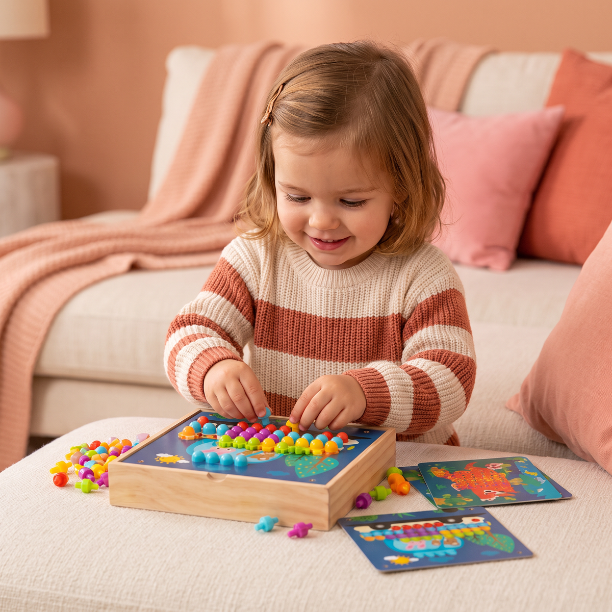 4-in-1 Montessori Wooden Sensory Travel Board with Gears & Colorful Pegs