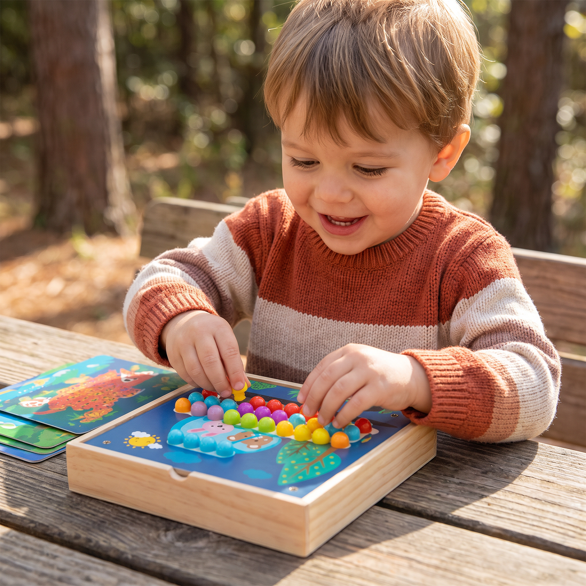 4-in-1 Montessori Wooden Sensory Travel Board with Gears & Colorful Pegs