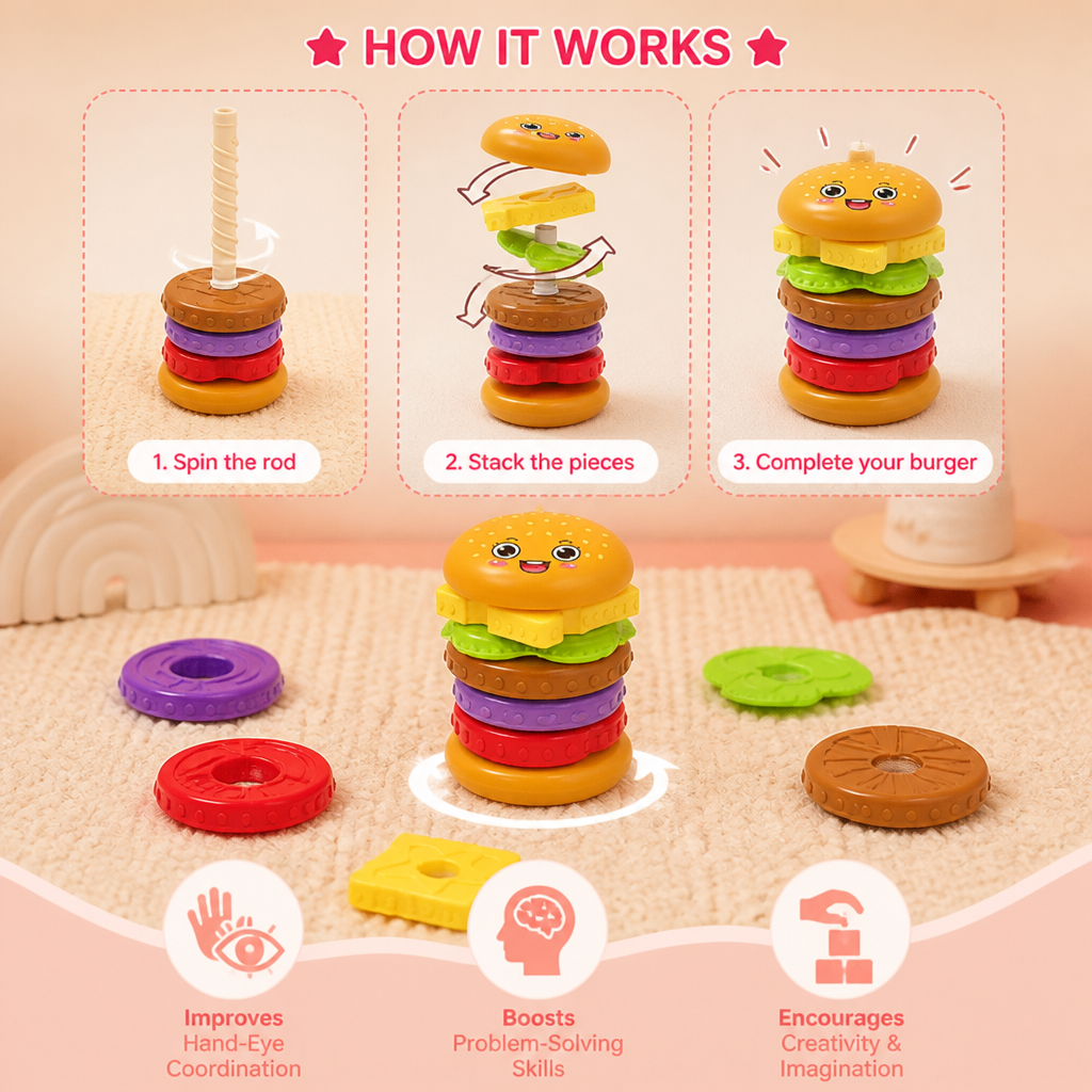 Interactive Rotating Burger Stacking Puzzle