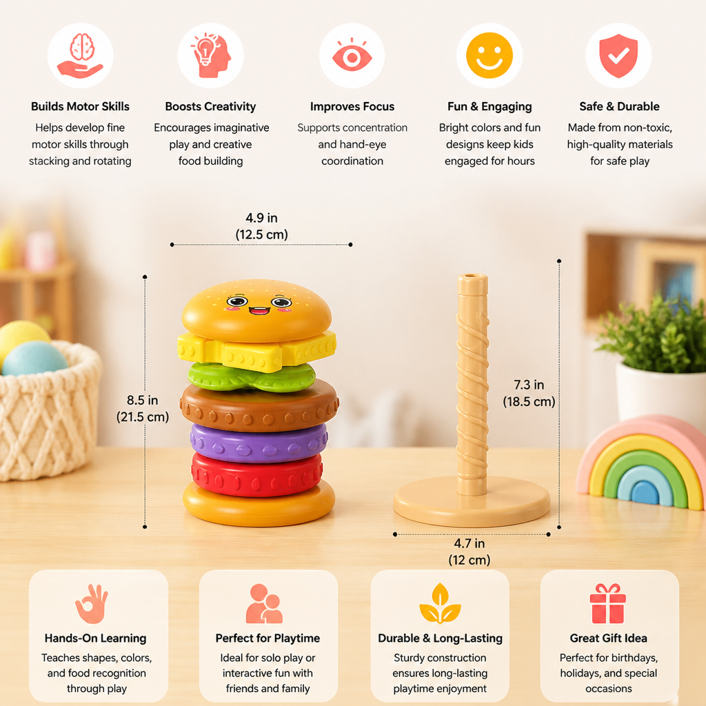 Interactive Rotating Burger Stacking Puzzle