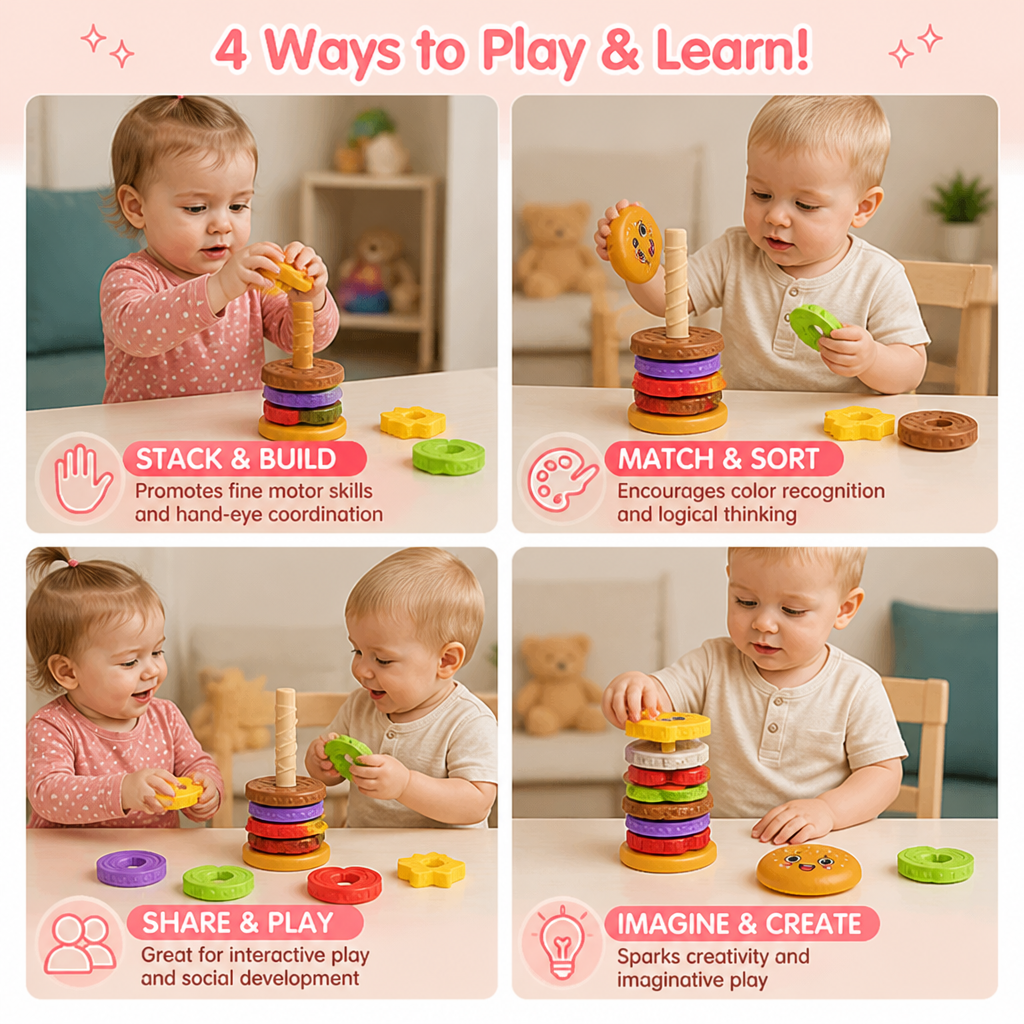 Interactive Rotating Burger Stacking Puzzle