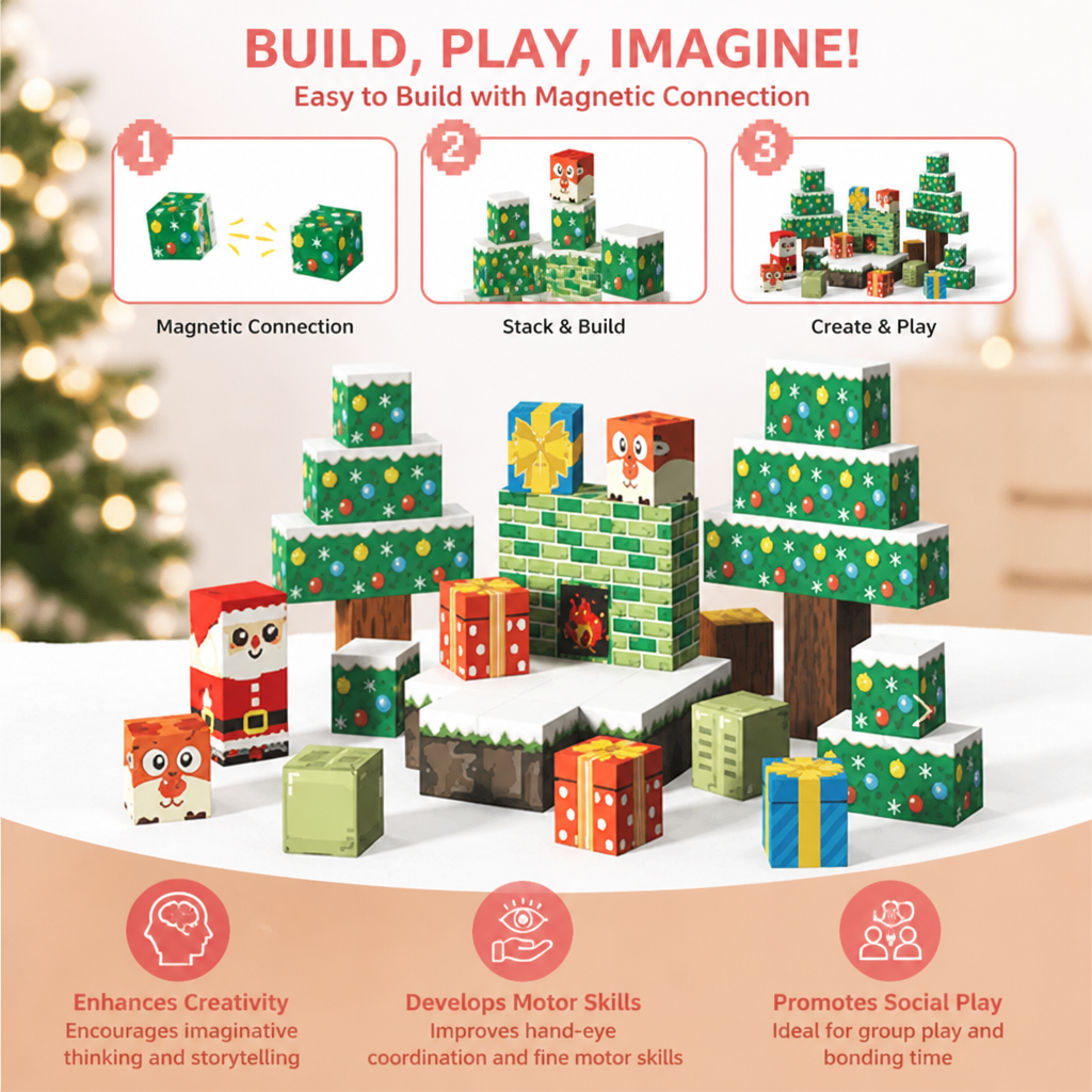 54-Piece Christmas Magnetic Building Blocks Set for Kids