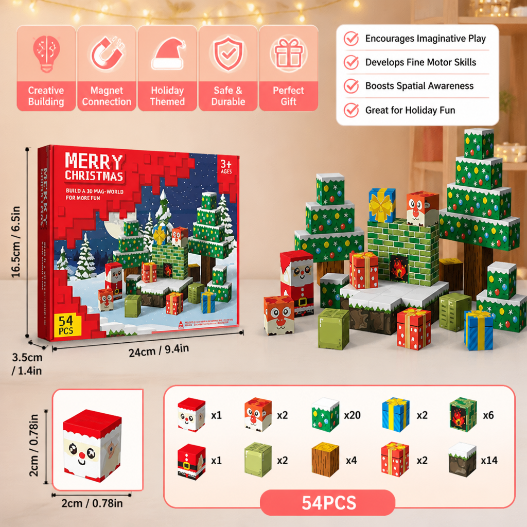 54-Piece Christmas Magnetic Building Blocks Set for Kids