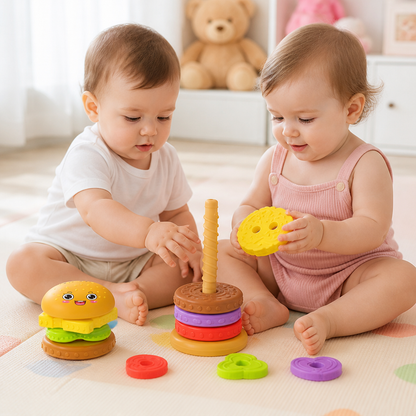 Interactive Rotating Burger Stacking Puzzle