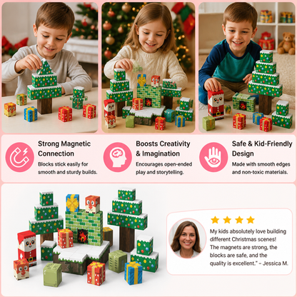 54-Piece Christmas Magnetic Building Blocks Set for Kids