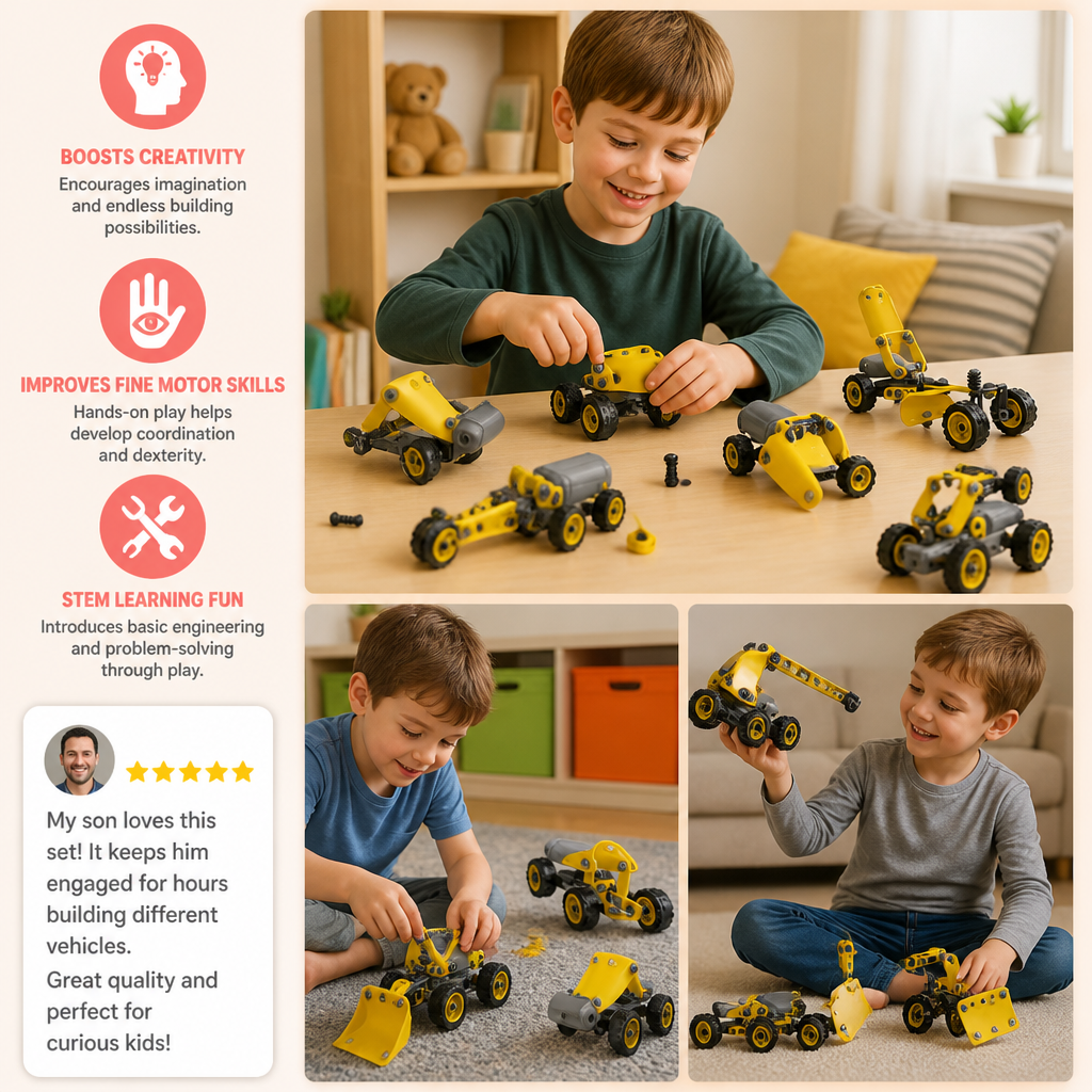 10-in-1 Creative Electric Construction Truck Building Set for Kids