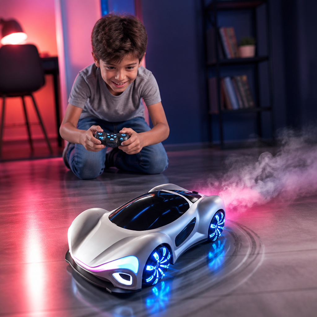 Light-Up RC Drift Car with Spray Effect & Charging Station
