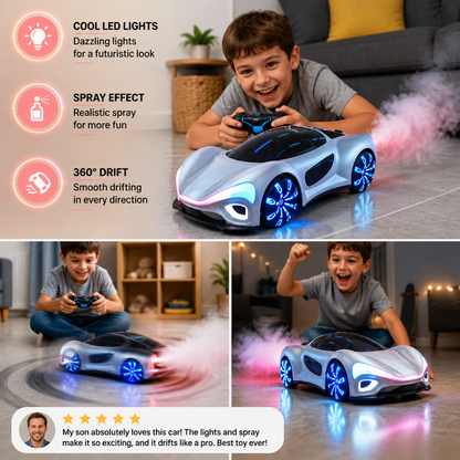 Light-Up RC Drift Car with Spray Effect & Charging Station