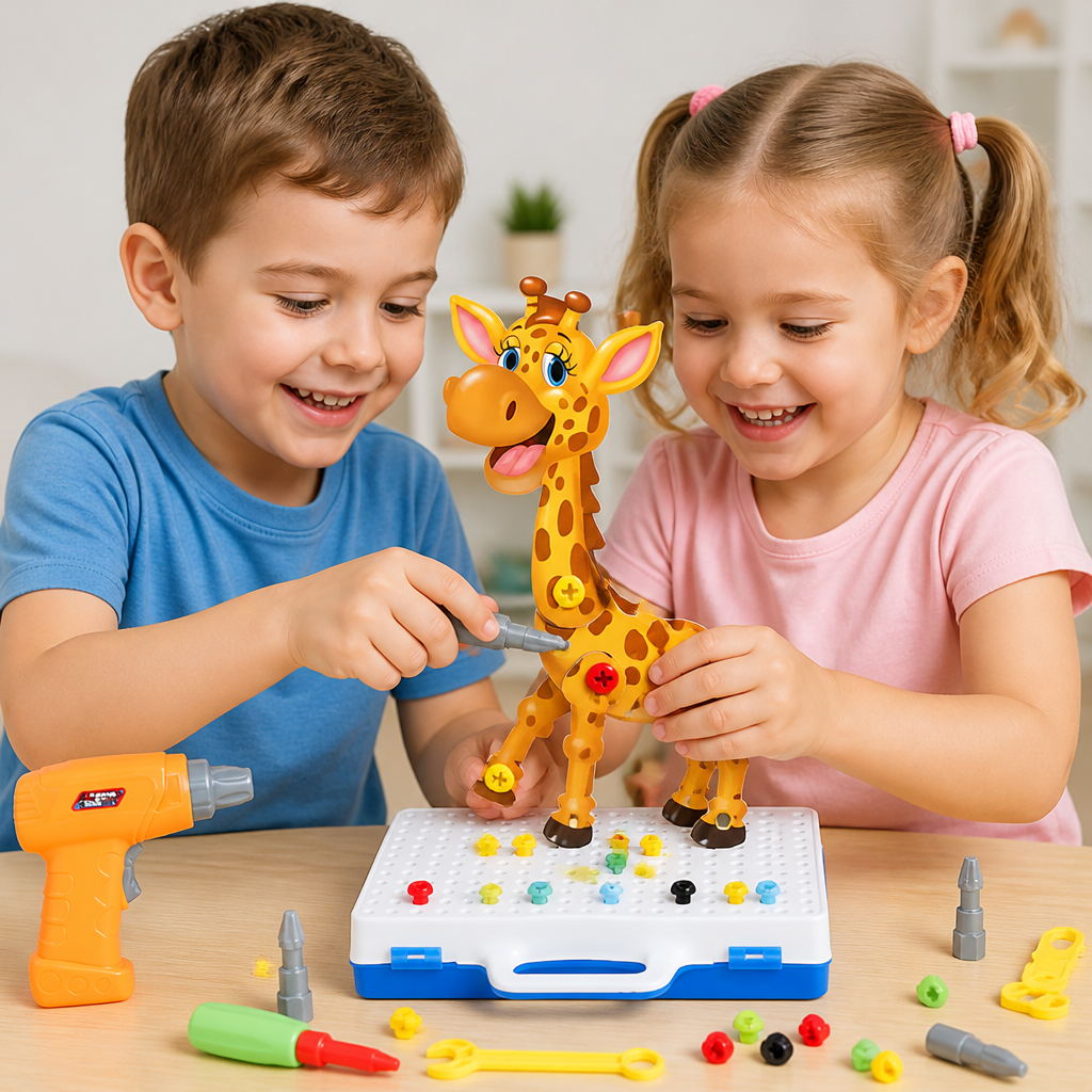 Safari Animal Building Block Set with Electric Toy Drill for Kids
