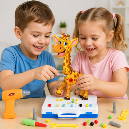 Safari Animal Building Block Set with Electric Toy Drill for Kids