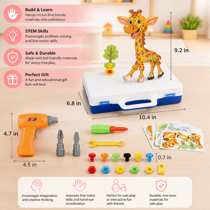 Safari Animal Building Block Set with Electric Toy Drill for Kids