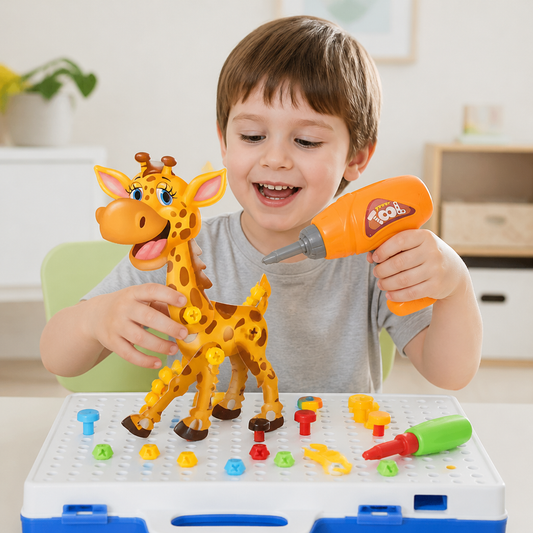 Safari Animal Building Block Set with Electric Toy Drill for Kids