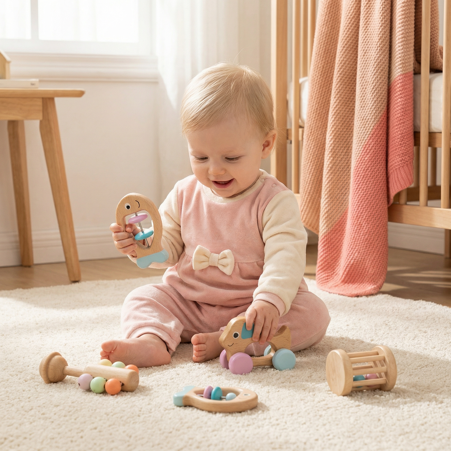 Wooden Baby Gift Set – Rattle & Musical Toy Set for Newborns