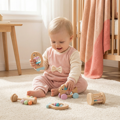 Wooden Baby Gift Set – Rattle & Musical Toy Set for Newborns