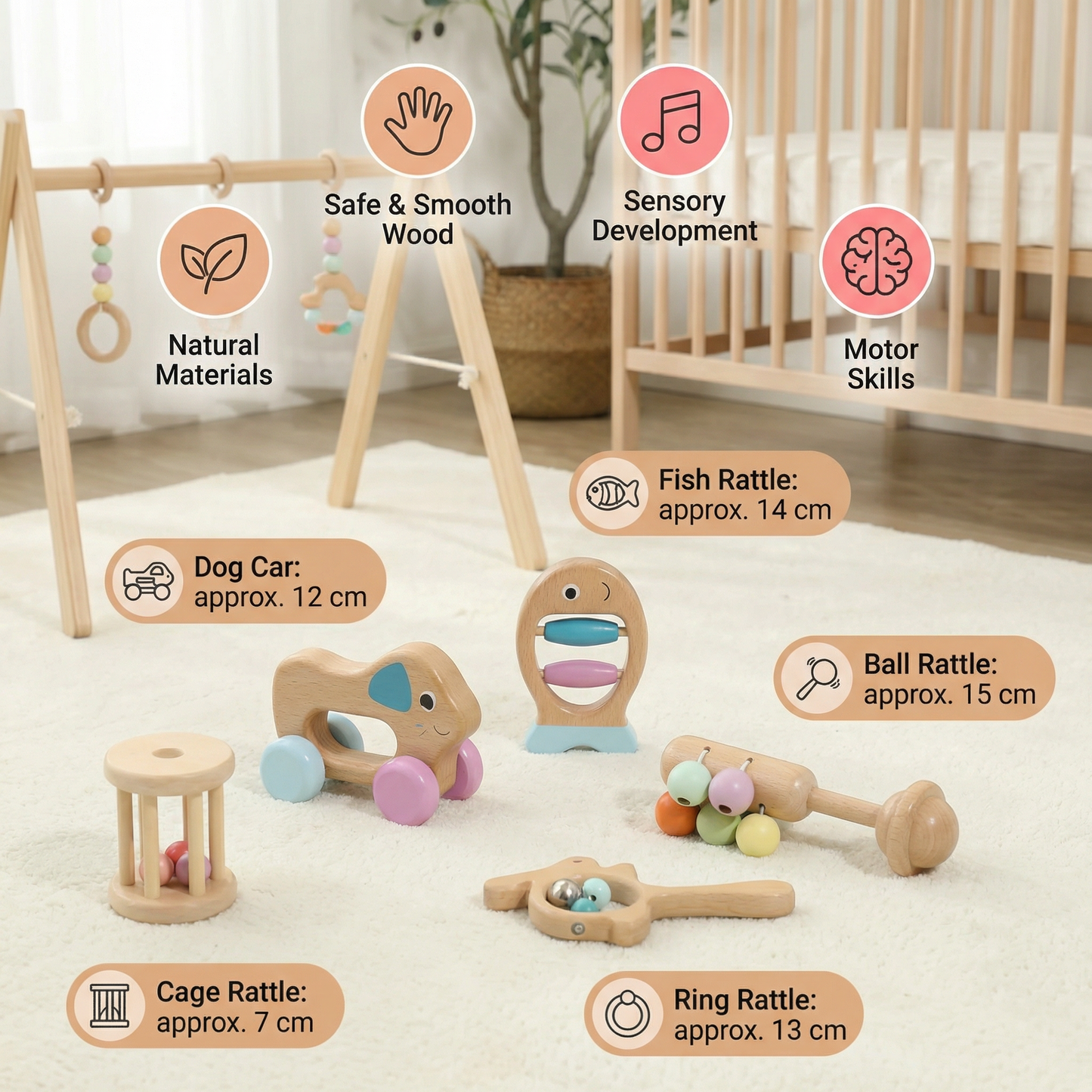Wooden Baby Gift Set – Rattle & Musical Toy Set for Newborns