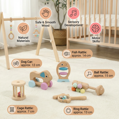 Wooden Baby Gift Set – Rattle & Musical Toy Set for Newborns