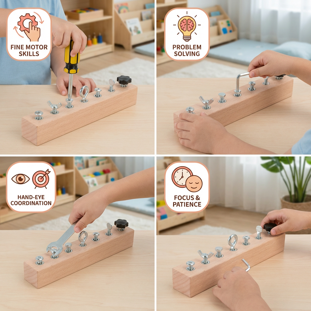 Montessori Wooden Screw & Nut Toy – Fine Motor Skills & Focus Training for Kids