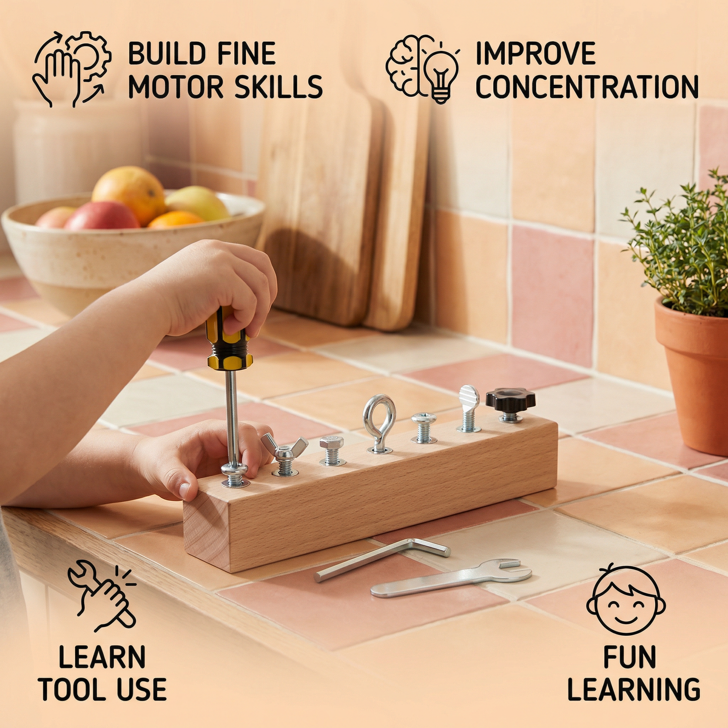 Montessori Wooden Screw & Nut Toy – Fine Motor Skills & Focus Training for Kids