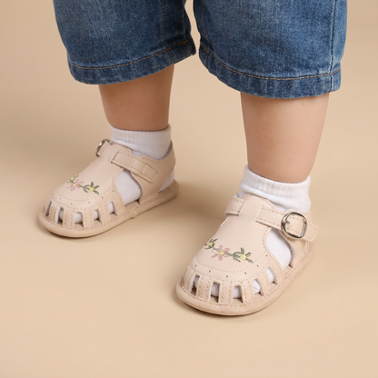 Embroidered Floral Closed-Toe Sandals