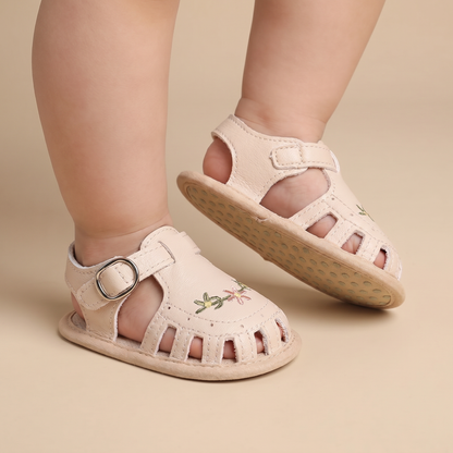 Embroidered Floral Closed-Toe Sandals