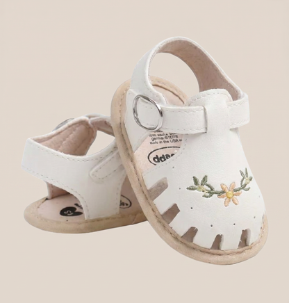 Embroidered Floral Closed-Toe Sandals