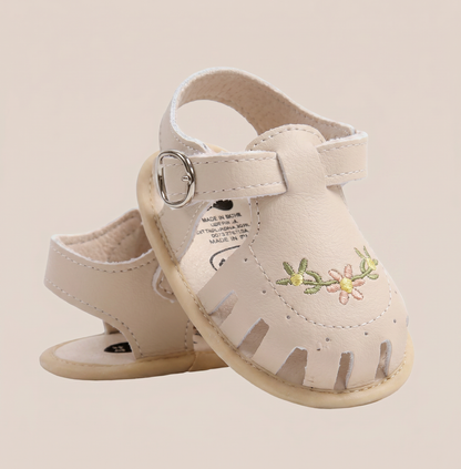Embroidered Floral Closed-Toe Sandals