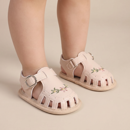 Embroidered Floral Closed-Toe Sandals