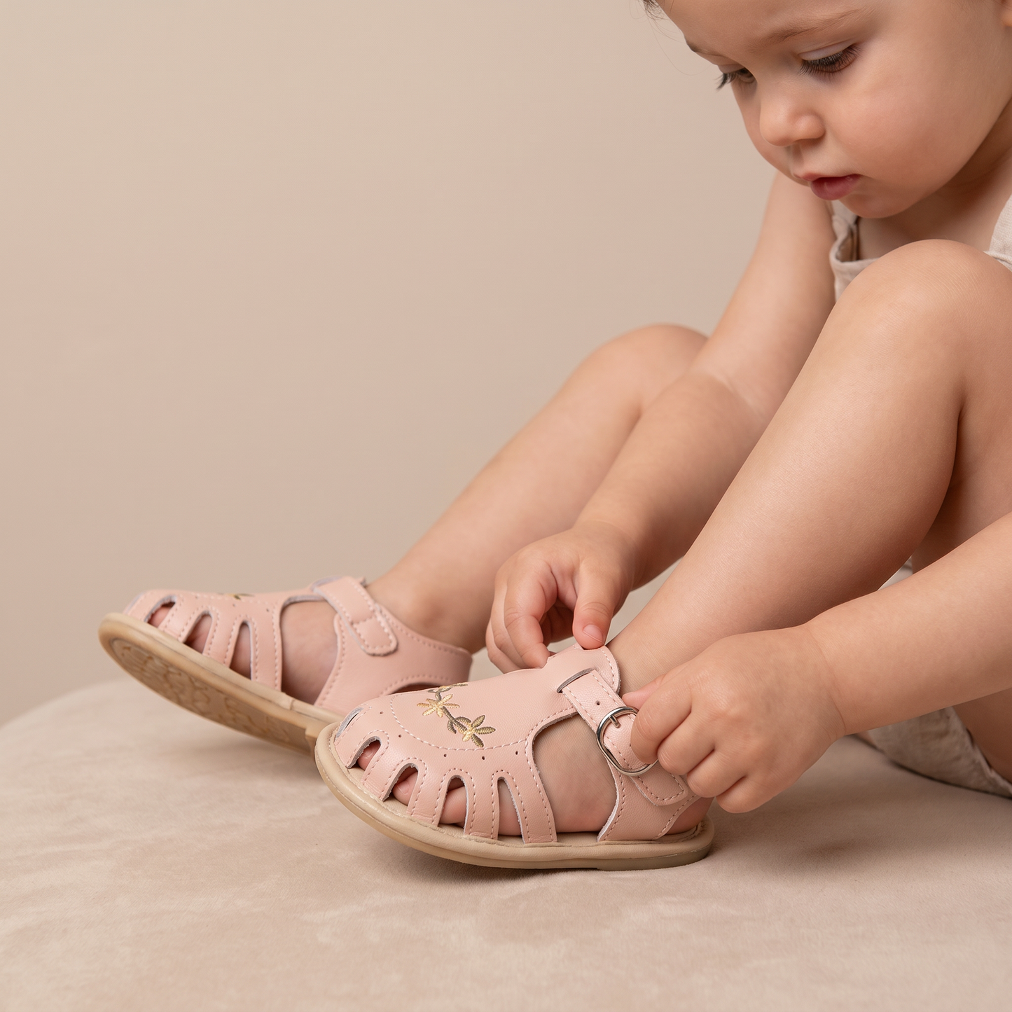 Embroidered Floral Closed-Toe Sandals