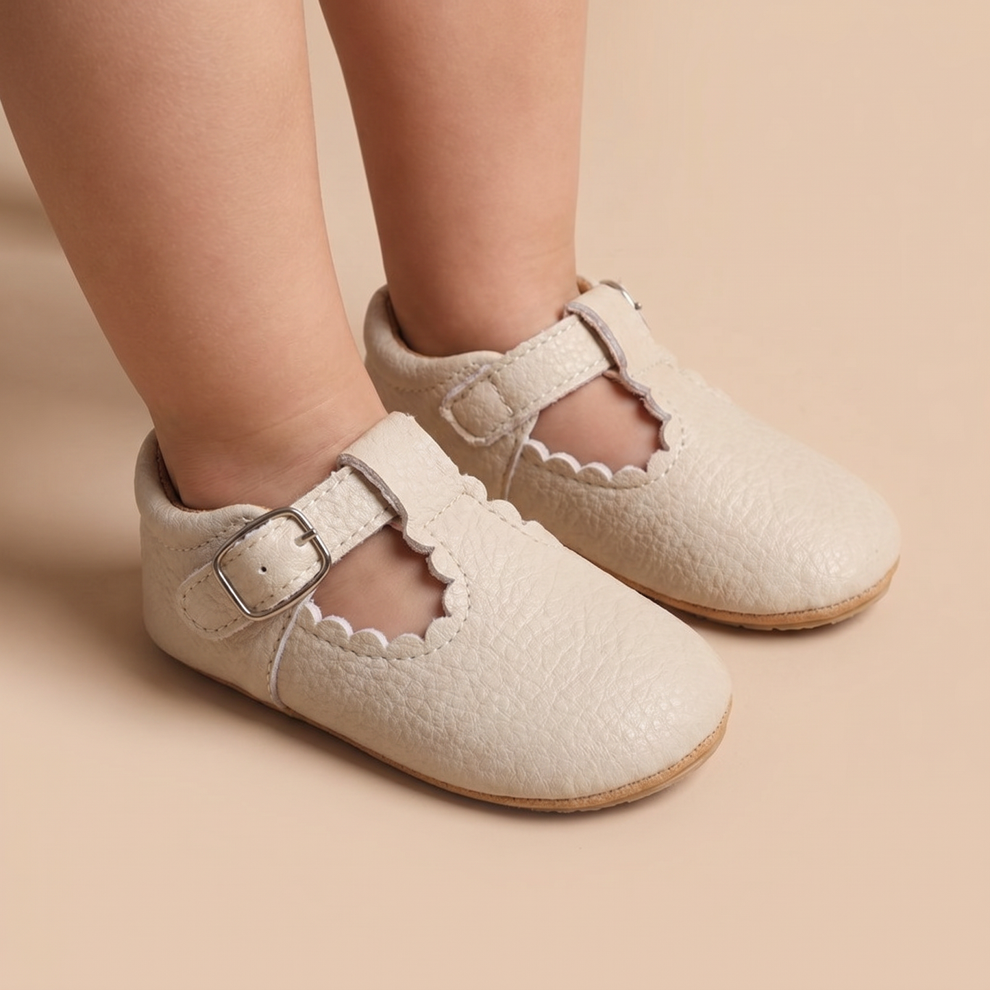 Scallop T-Strap Buckle Shoes