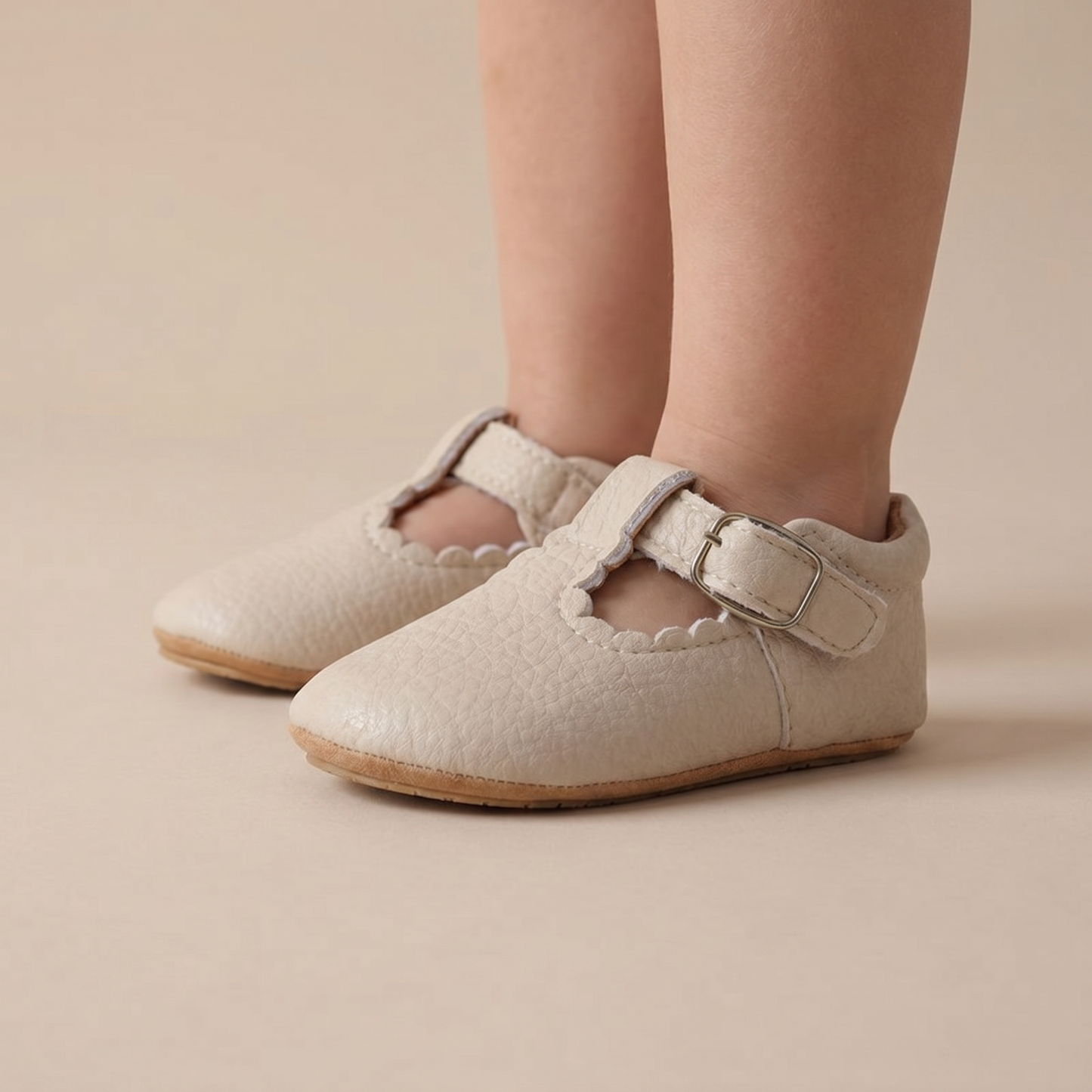 Scallop T-Strap Buckle Shoes