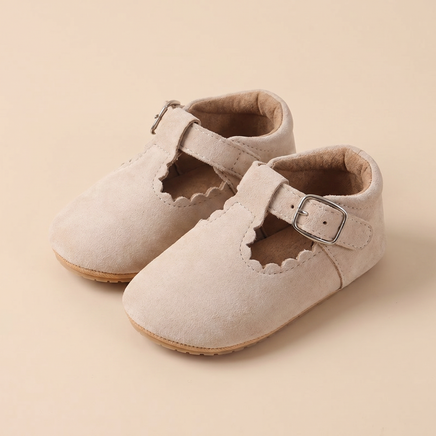 Scallop T-Strap Buckle Shoes
