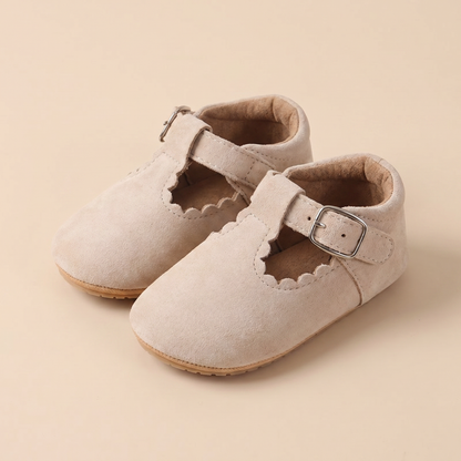 Scallop T-Strap Buckle Shoes