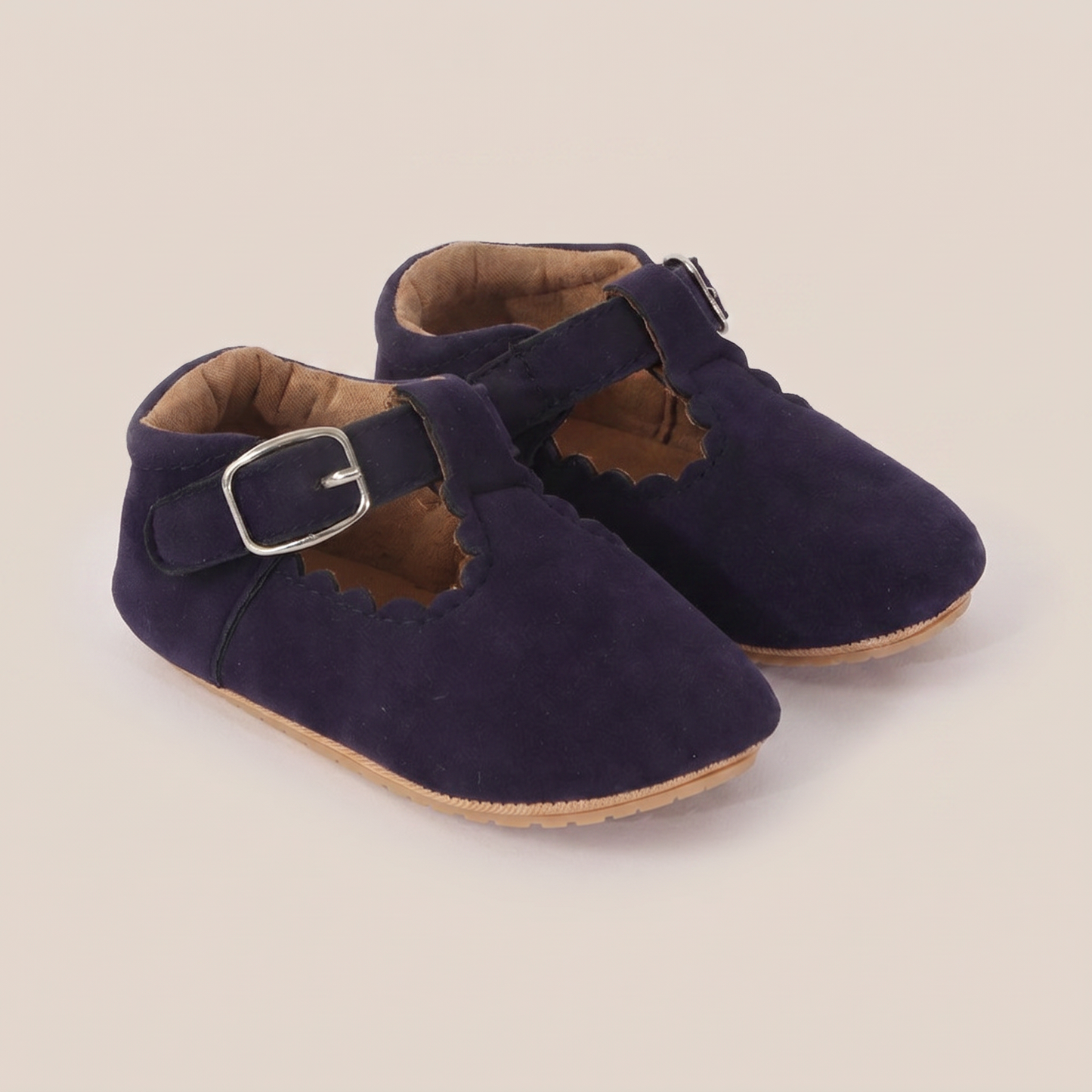 Scallop T-Strap Buckle Shoes