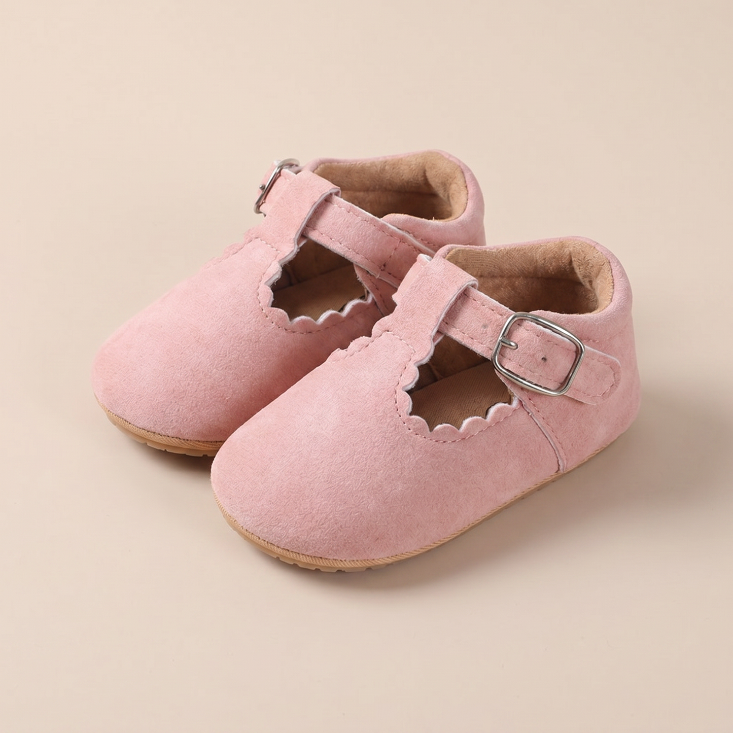 Scallop T-Strap Buckle Shoes