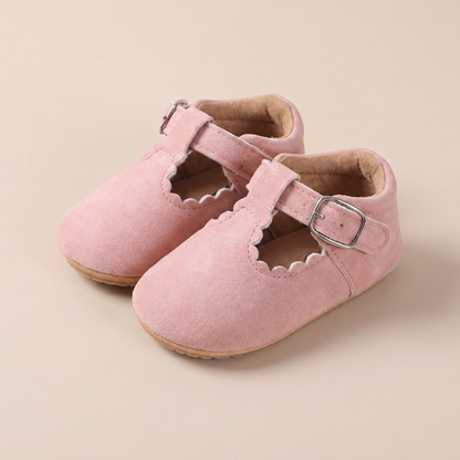 Scallop T-Strap Buckle Shoes