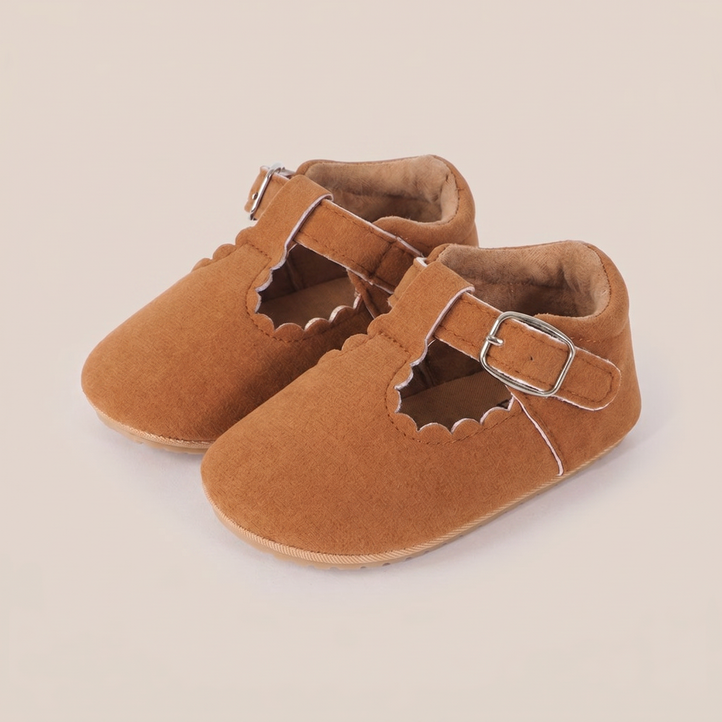 Scallop T-Strap Buckle Shoes