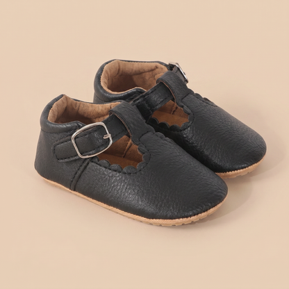 Scallop T-Strap Buckle Shoes