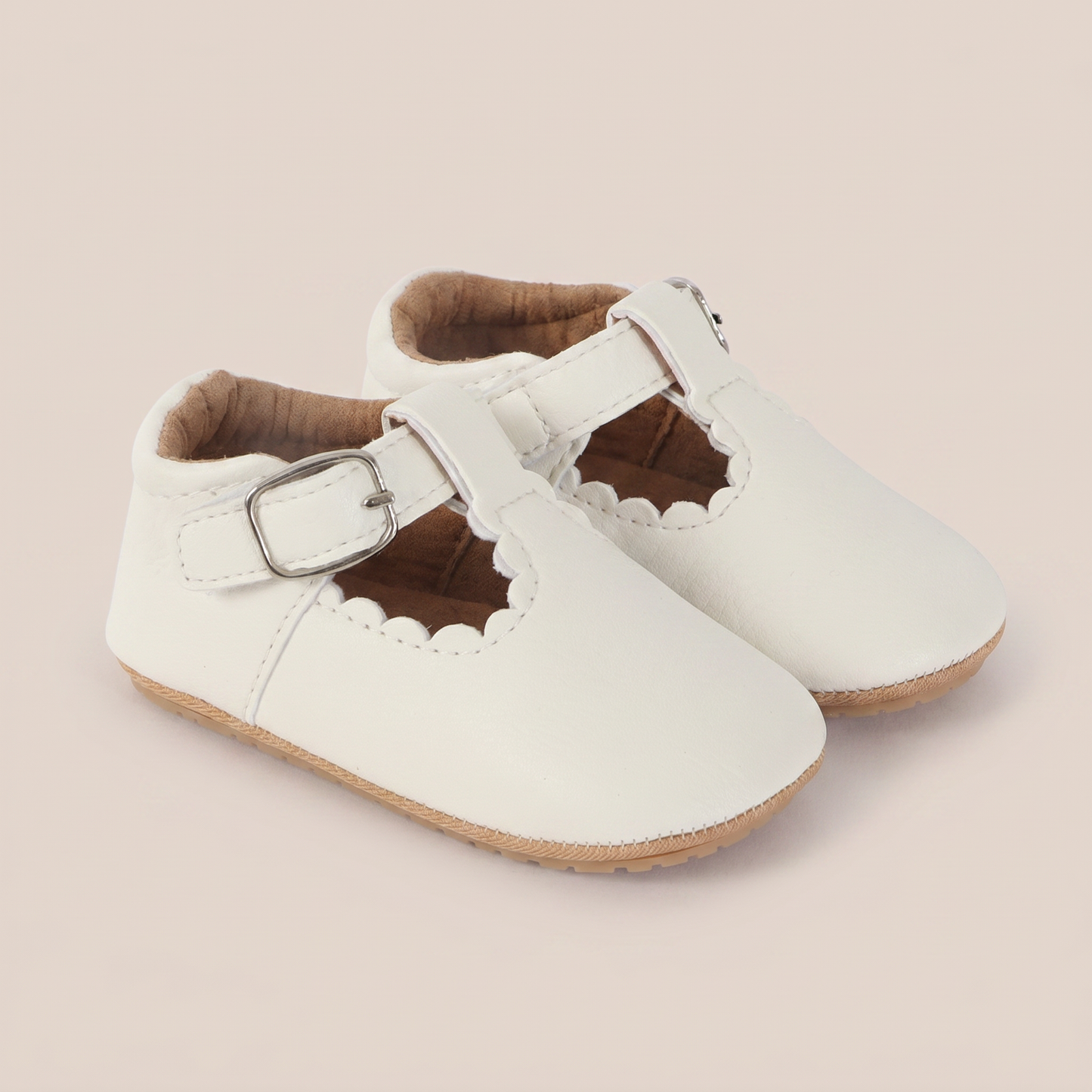 Scallop T-Strap Buckle Shoes