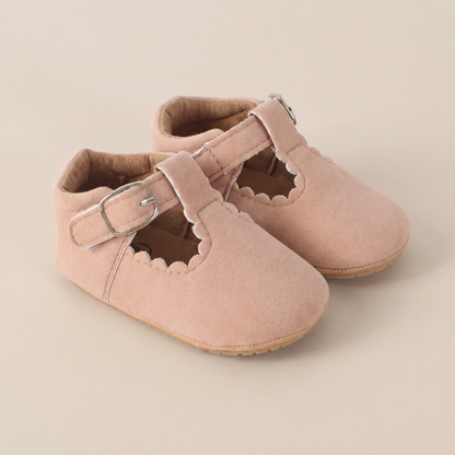 Scallop T-Strap Buckle Shoes