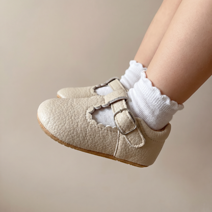 Scallop T-Strap Buckle Shoes
