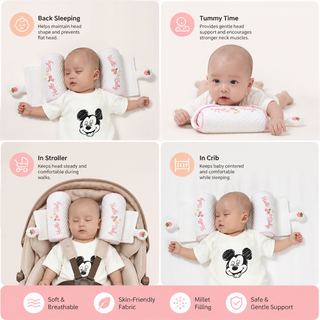 Adjustable Baby Head Shaping Pillow with Millet Filling
