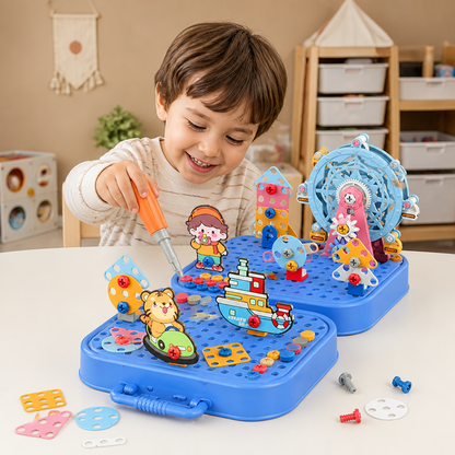 DIY Kids Engineering Tool Box with Building Board, Ferris Wheel & Electric Drill