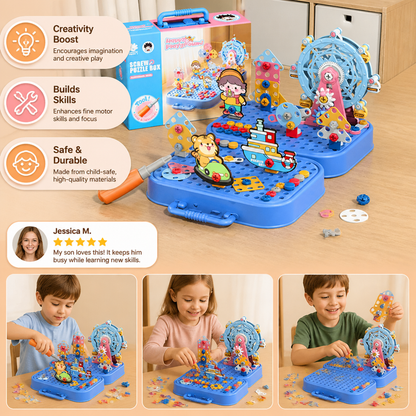 DIY Kids Engineering Tool Box with Building Board, Ferris Wheel & Electric Drill