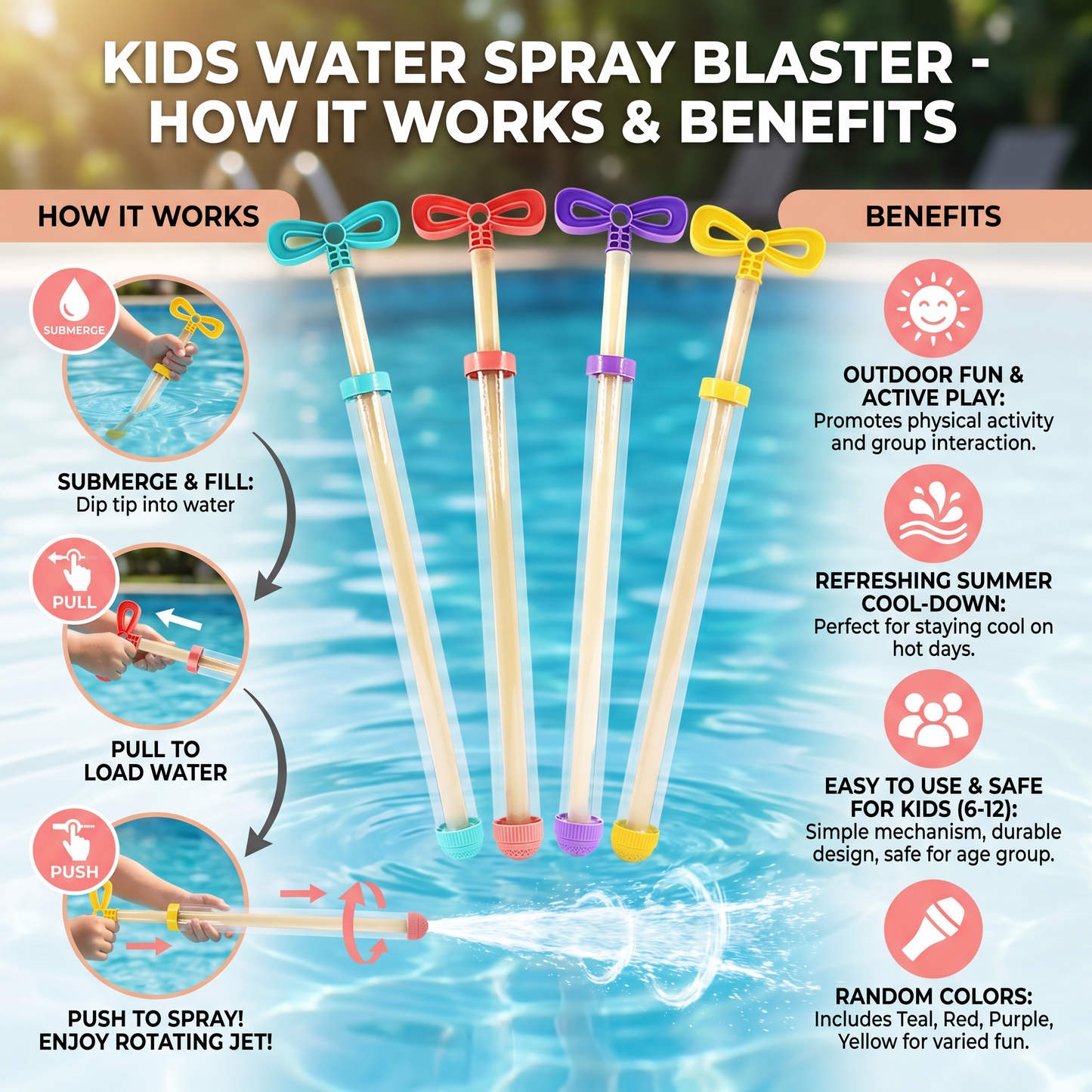 Kids Water Spray Blaster – Handheld Pull Spray Toy for Outdoor Fun