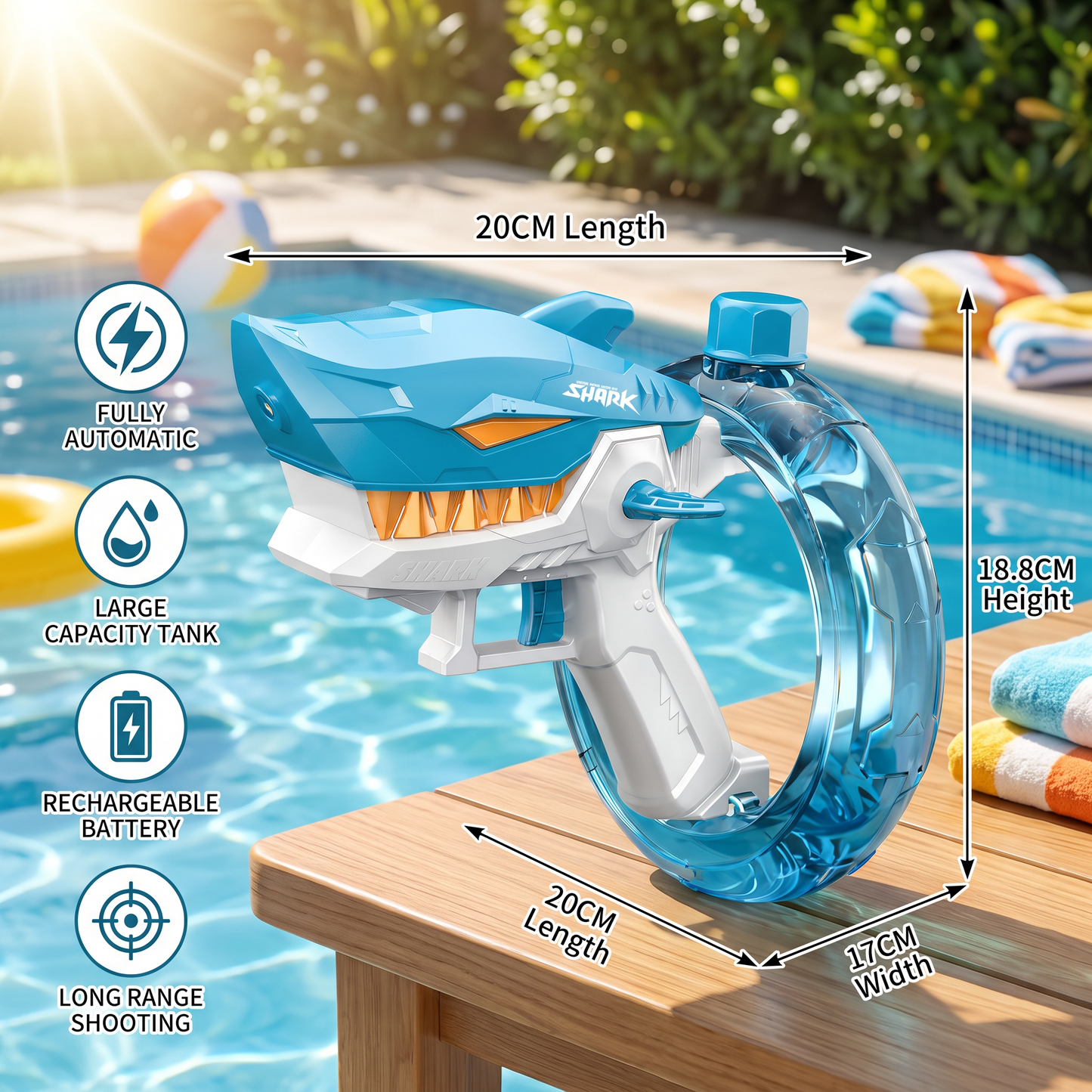 Electric Shark Water Gun for Kids – Fully Automatic Water Blaster for Hot Summer Fun