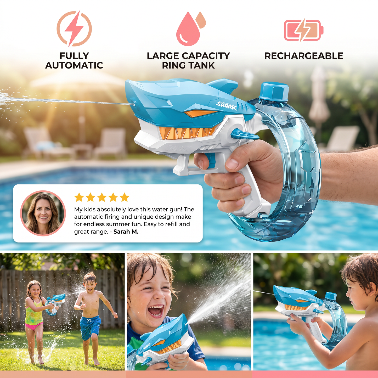 Electric Shark Water Gun for Kids – Fully Automatic Water Blaster for Hot Summer Fun