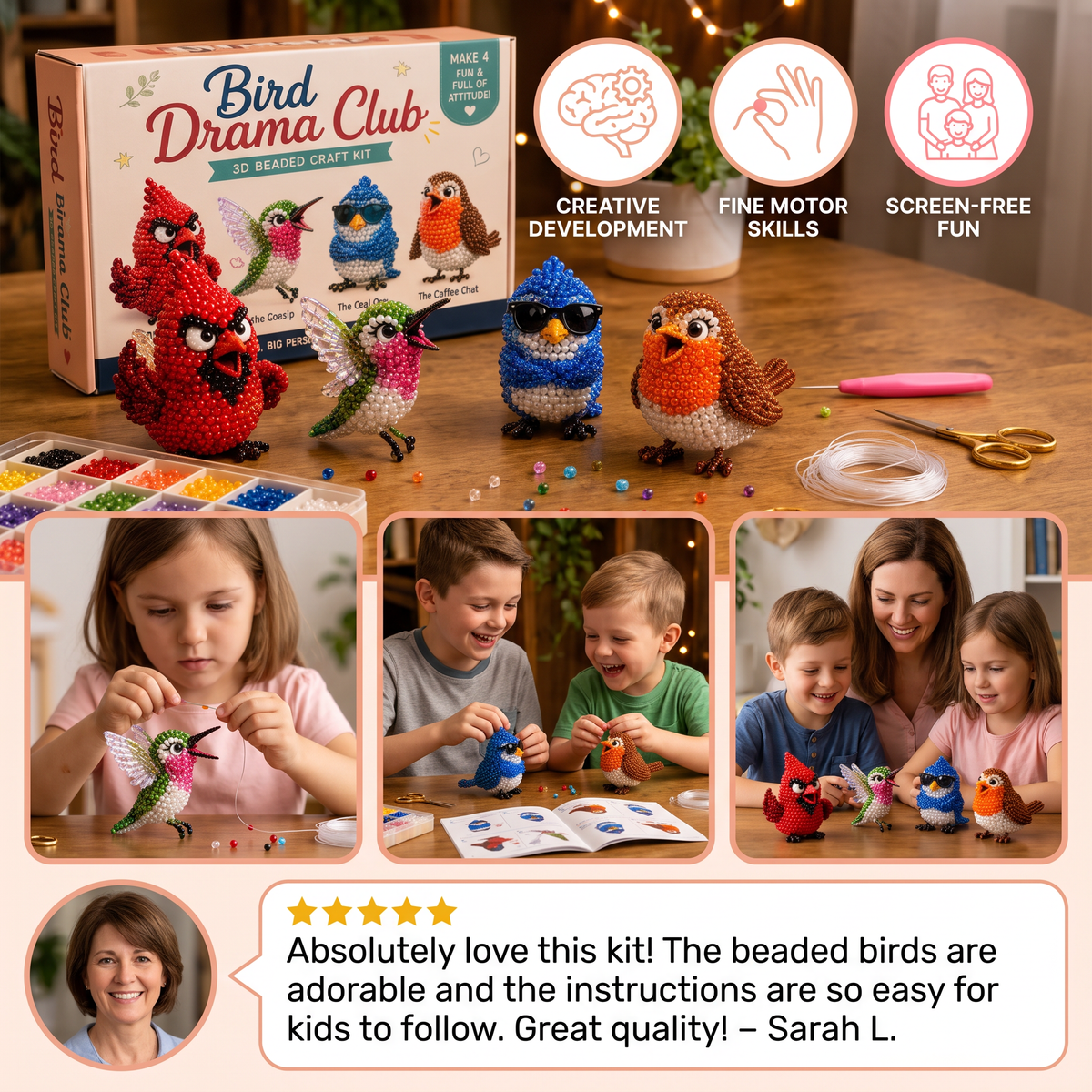 3D Beaded Animal Craft Kit – DIY Mini Bead Art Set for Beginners